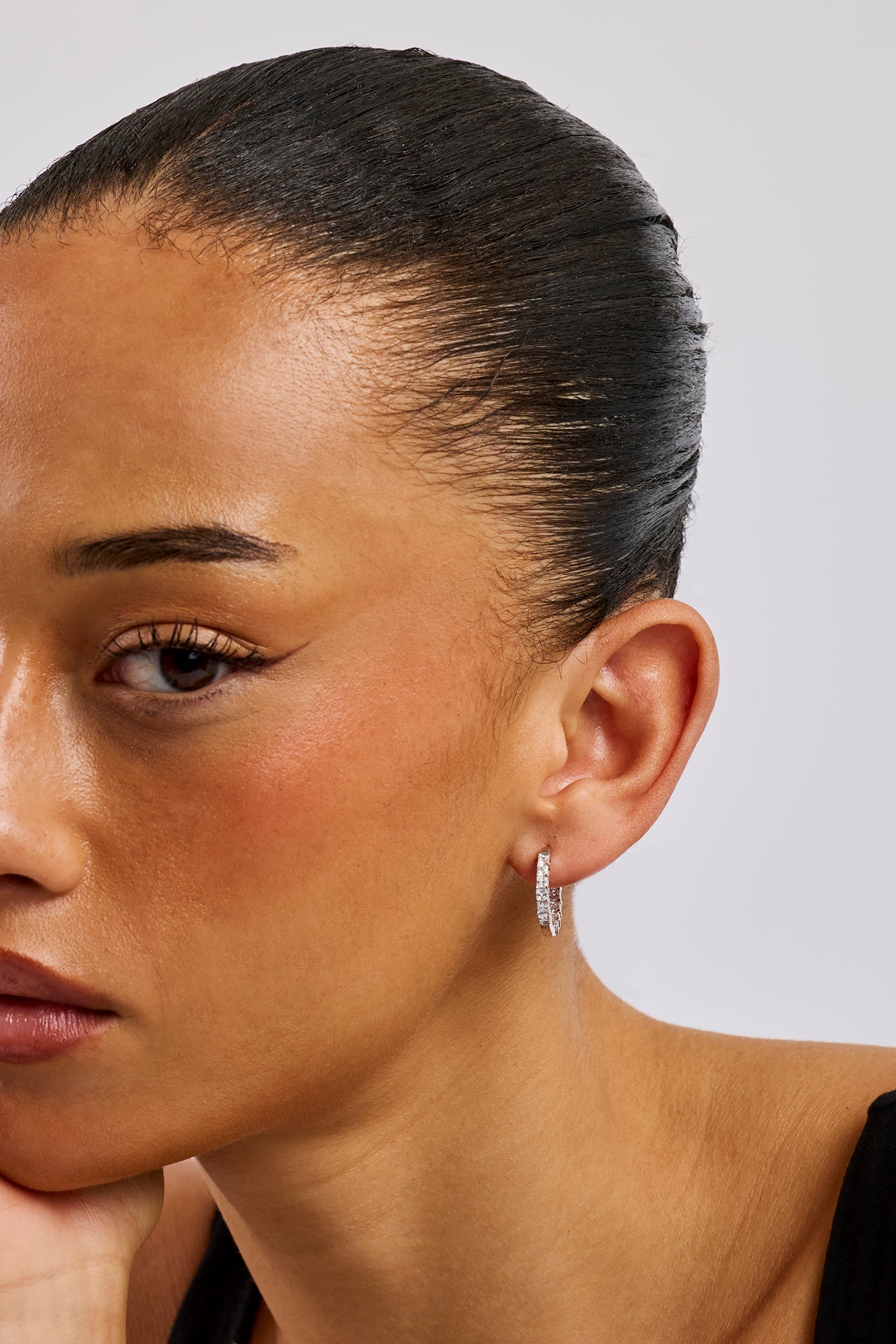 Iced Baguette Hoop Earrings - 20mm - White Gold